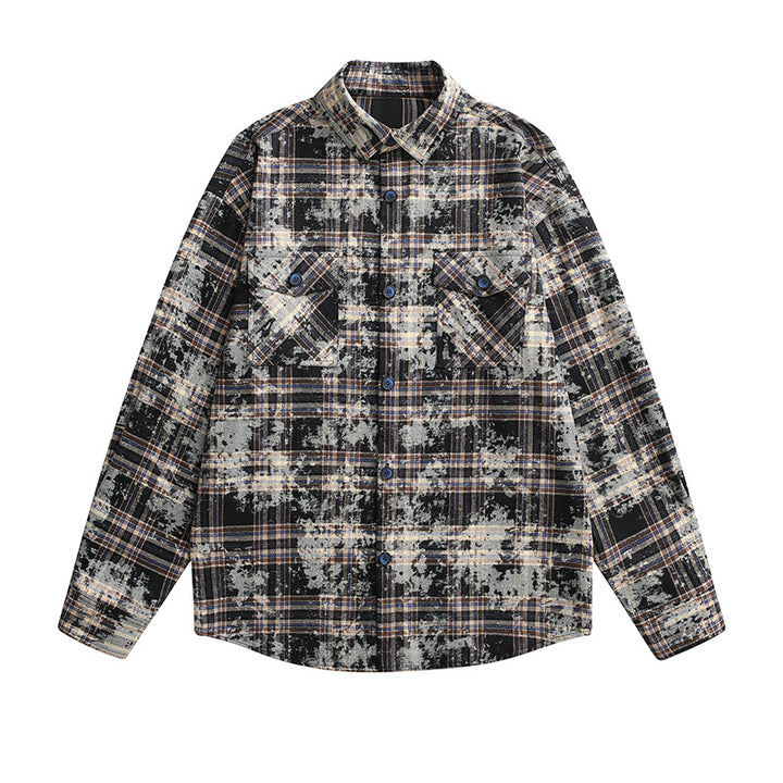 Damen Oversized Karo‑Hemdjacke mit Used‑Effekt und Brusttaschen Echo Archiv