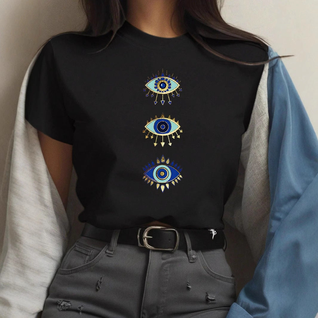 Damen T-Shirt mit kreativem Grafikdruck und luxuriösen Paillettenakzenten Echo Archiv