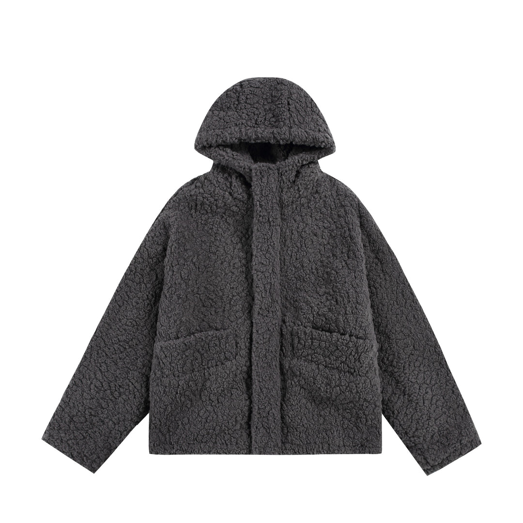 Damen Oversize Sherpa‑Kapuzenjacke mit verdeckter Frontblende und aufgesetzten Taschen Echoarchiv