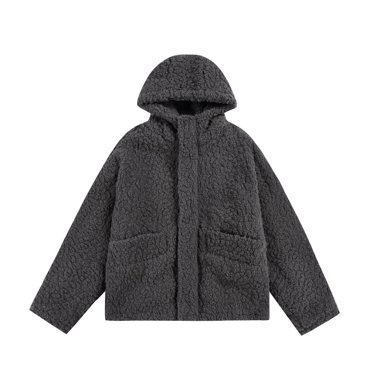 Damen Oversize Sherpa‑Kapuzenjacke mit verdeckter Frontblende und aufgesetzten Taschen Echoarchiv