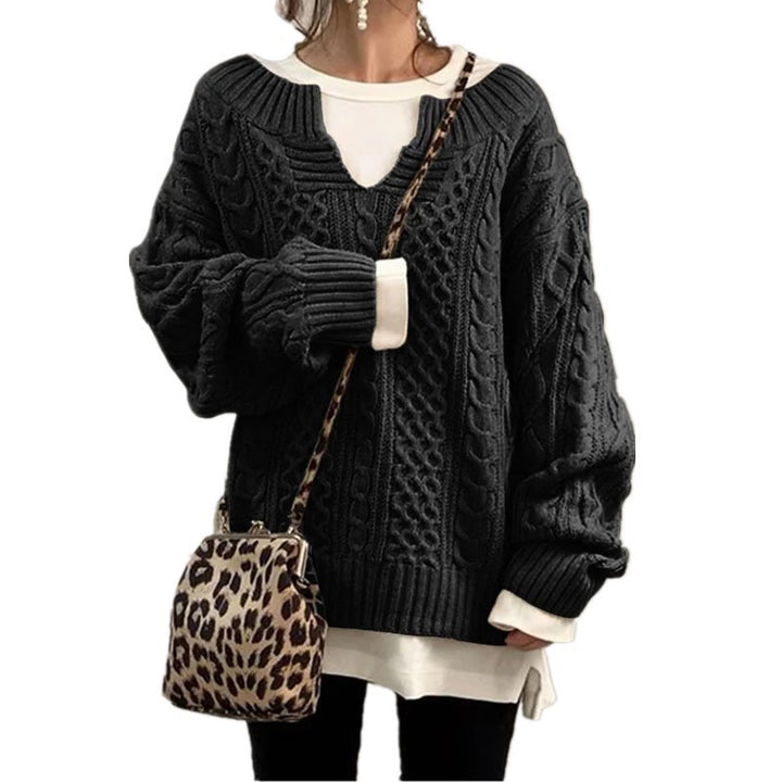 Damen nan weit geschnittener Strickpullover mit Zopfmuster und V-Ausschnitt Echo Archiv