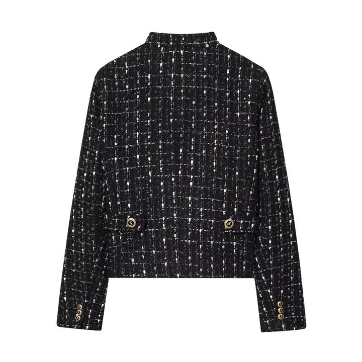 Damen kurze Bouclé‑Tweed‑Jacke mit Stehkragen, Zierknöpfen und Pattentaschen Echo Archiv