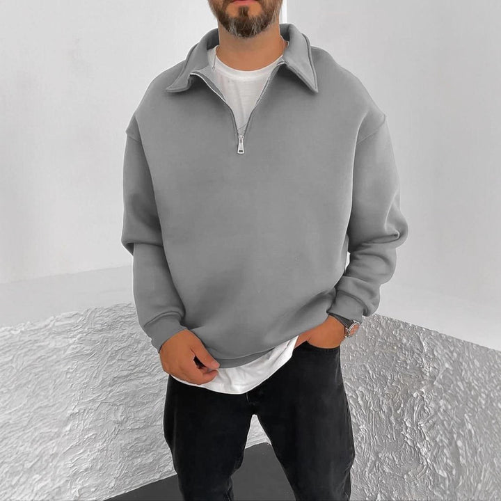 Herren Oversize Halbzip-Sweatshirt mit aufgestelltem Kragen – Cavarno