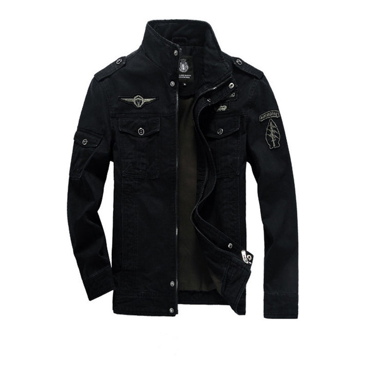 Herren Canvas-Fieldjacke im Military-Utility-Stil mit Stehkragen, Epauletten und Multifunktionstaschen Echoarchiv