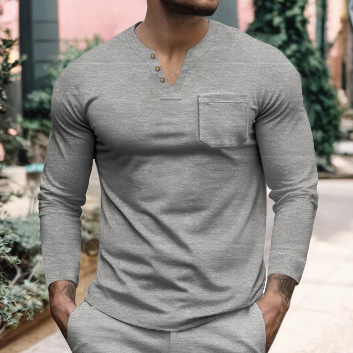 Herren Langarmshirt mit Knopfleiste und Brusttasche Echoarchiv