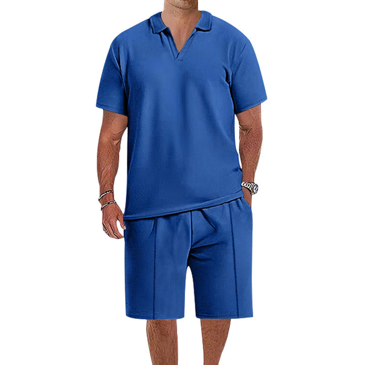 Herren lässiges Kurzarm-Polohemd und Shorts-Set aus atmungsaktivem Stoff Echoarchiv