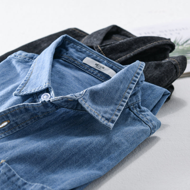 Herren Gewaschenes Denim-Overshirt mit Pattentasche, Relaxed-Fit und weichem Griff Echoarchiv