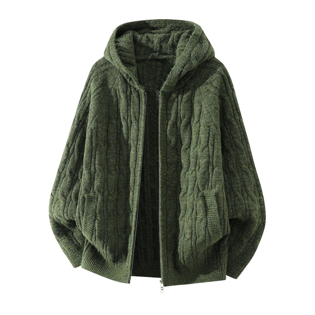 Damen Oversize Kapuzen-Strickjacke mit Zopfmuster und teilbarem Reißverschluss Echoarchiv