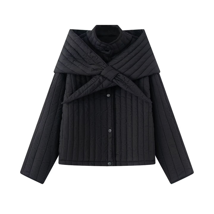 Damen Steppjacke mit übergroßem Wickelkragen und Druckknopf-Leiste Echo Archiv
