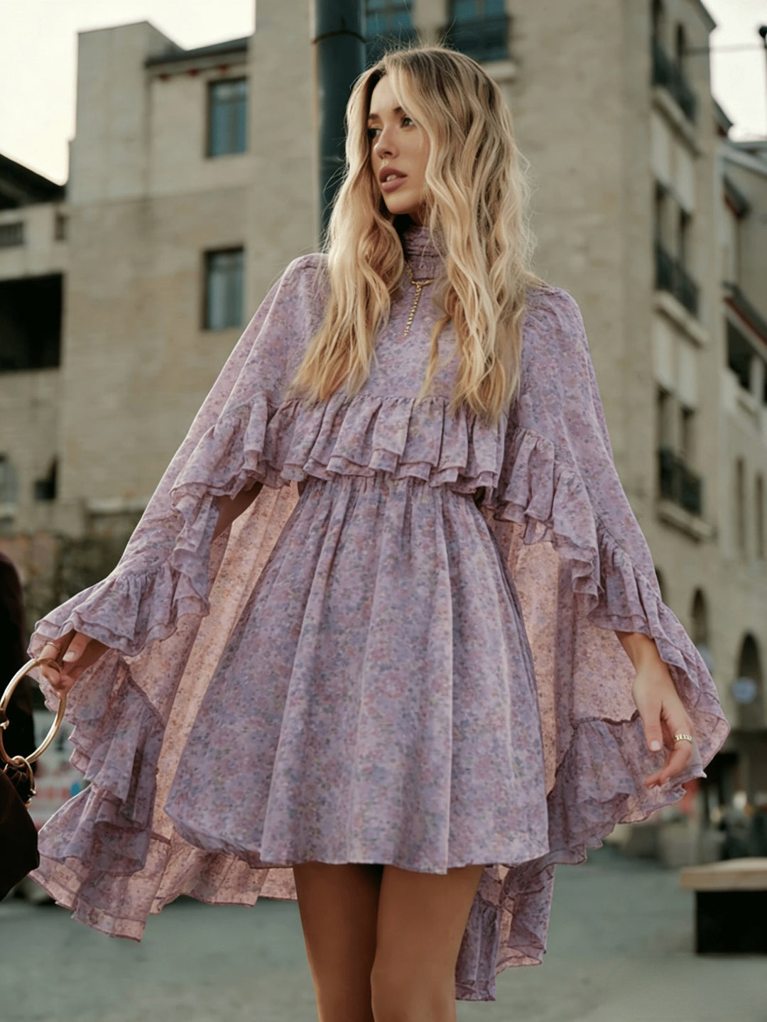 Damen romantisches Chiffonkleid mit Volants und weitem Saum Echo Archiv