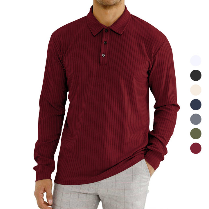 Herren Langarm-Polohemd mit strukturiertem Rippenmuster und Knopfdetail Echoarchiv