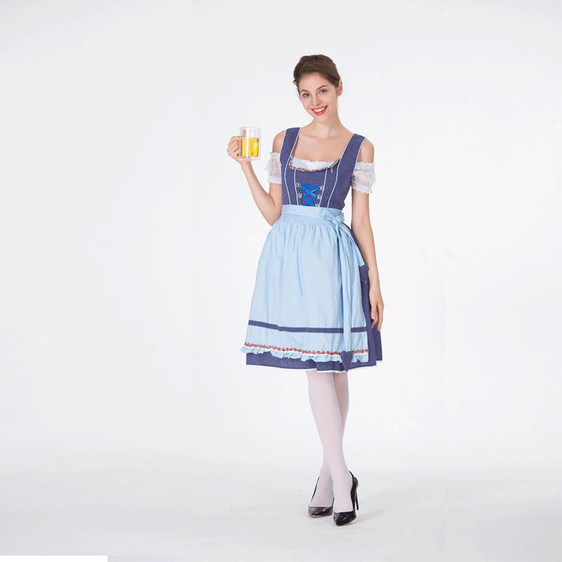 Damen nan bayerisches Trachtenkleid mit gepunktetem Mieder, Spitzeneinsätzen und geraffter Schürze Echo Archiv