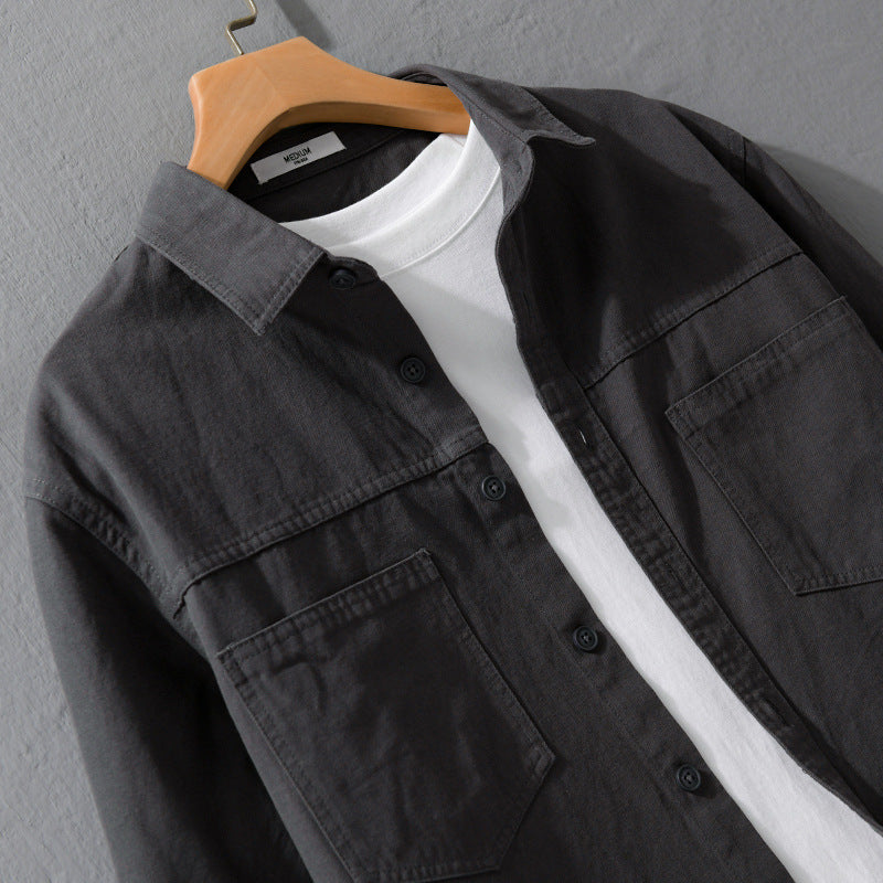 Herren Utility-Hemdjacke aus Baumwolltwill mit verdeckter Knopfleiste und Relaxed-Schnitt Echoarchiv