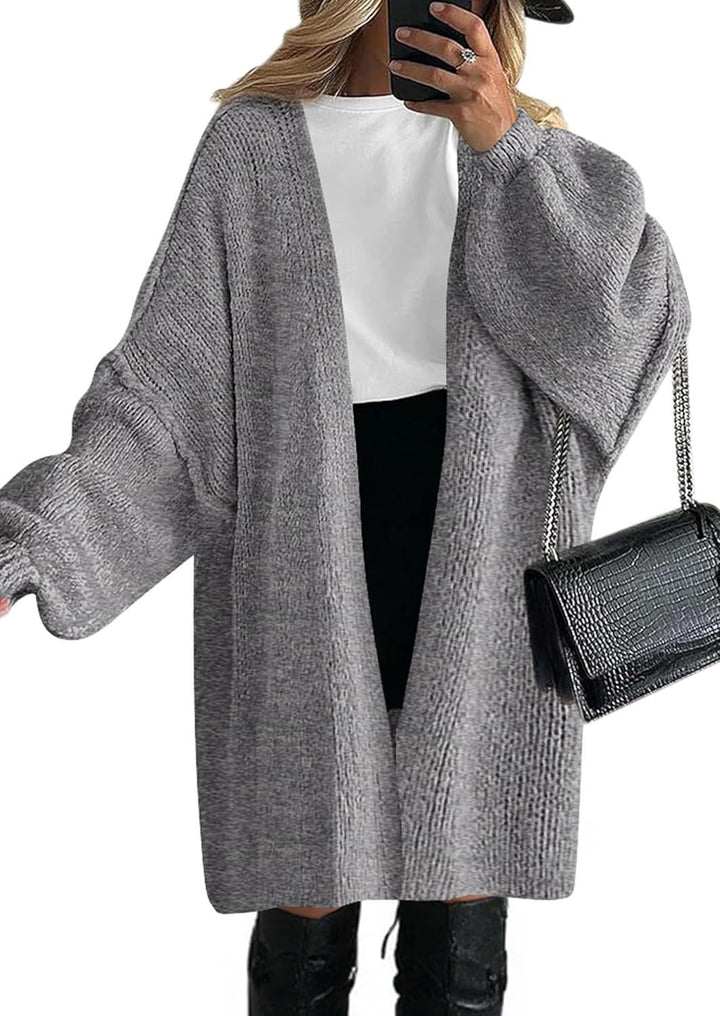 Damen Oversize Strickcardigan mit weiten Ballonärmeln und offener Front Echoarchiv