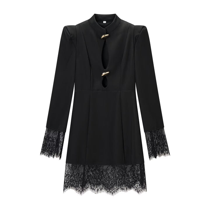 Damen Spitzenkleid mit Stehkragen, Cut-Out-Detail und Zierknöpfen Echo Archiv