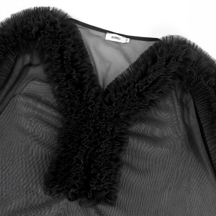 Damen transparente Bluse mit voluminösen Rüschen Echo Archiv
