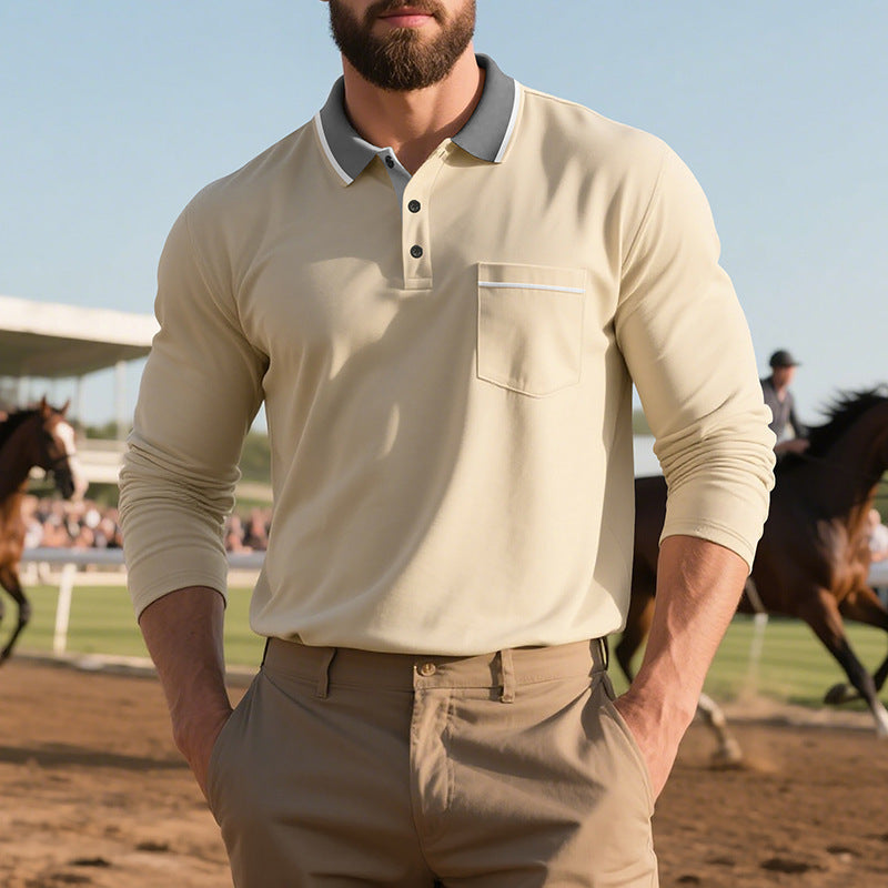 Herren langärmliges Poloshirt mit eleganter Knopfleiste und praktischem Brusttasche Echoarchiv
