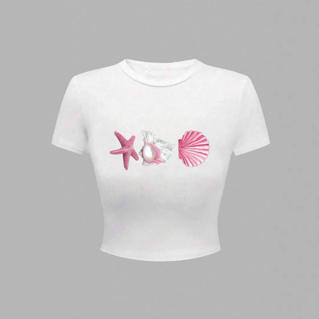 Damen Crop-T-Shirt mit maritimen Aufdrucken Echo Archiv