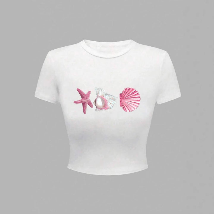 Damen Crop-T-Shirt mit maritimen Aufdrucken Echo Archiv