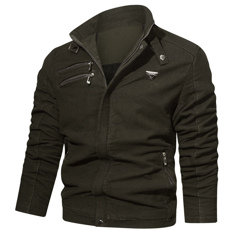 Herren leichtes Canvas‑Utility‑Blouson mit Stehkragen, asymmetrischer Brustreißverschlusspartie und Zier‑Reißverschlüssen Echoarchiv