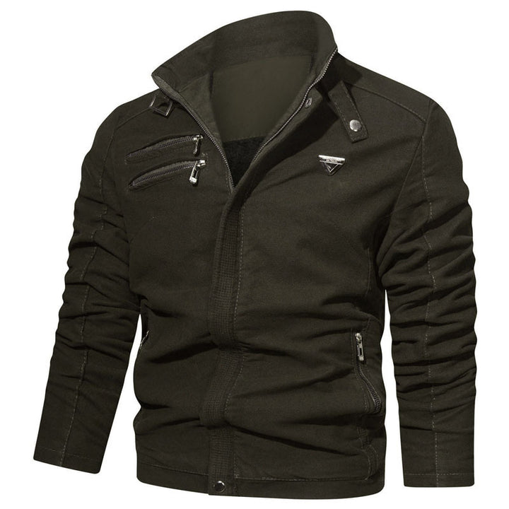 Herren leichtes Canvas‑Utility‑Blouson mit Stehkragen, asymmetrischer Brustreißverschlusspartie und Zier‑Reißverschlüssen Echoarchiv