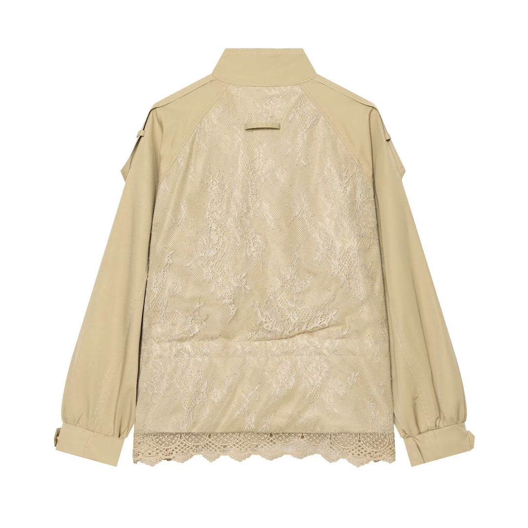 Damen leichte Fieldjacke mit Tunnelzug, Stehkragen, Epauletten und Spitzenbesatz Echo Archiv