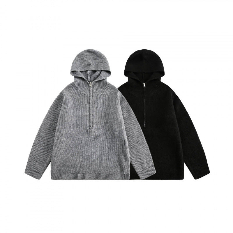 Unisex Oversize-Kapuzenpullover aus feinem Feinstrick mit halbem Reißverschluss Echo Archiv