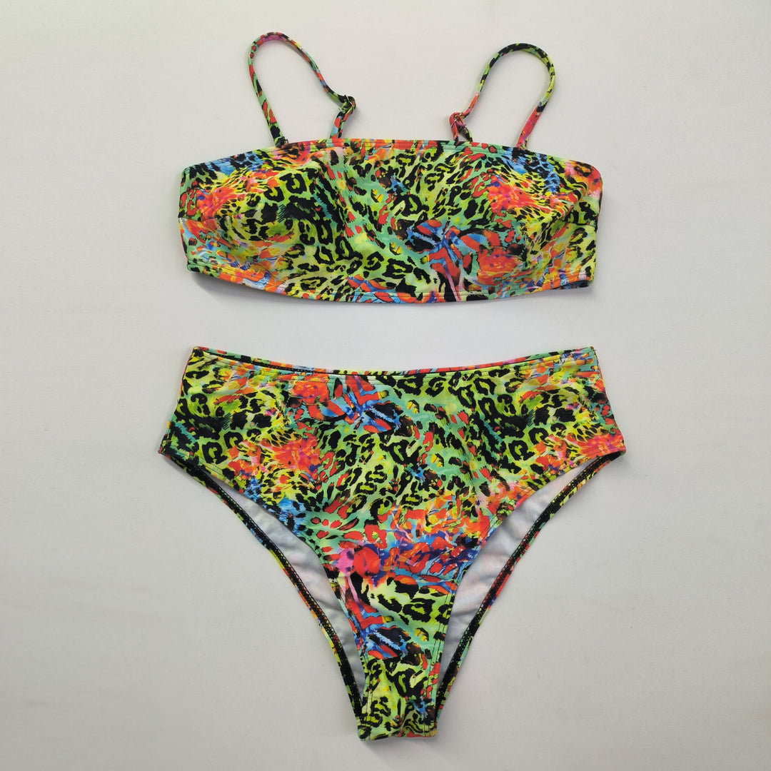 Damen Hochgeschnittener Bikini mit farbenfrohem Leopardenmuster Echo Archiv