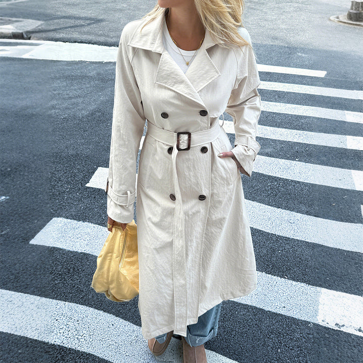 Damen klassischer Trenchcoat mit Doppelreihe, Taillengürtel, verstellbaren Manschetten und geraden Knopfleiste – Avérine
