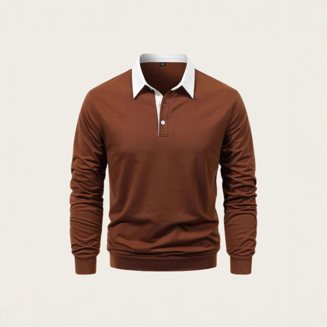 Herren elegantes Langarm-Polohemd mit kontrastierendem Kragen und hochwertiger Baumwolle Echoarchiv