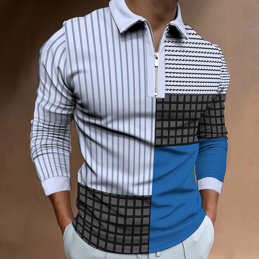 Herren Langarm Polohemd mit modernem Patchwork-Design Echoarchiv