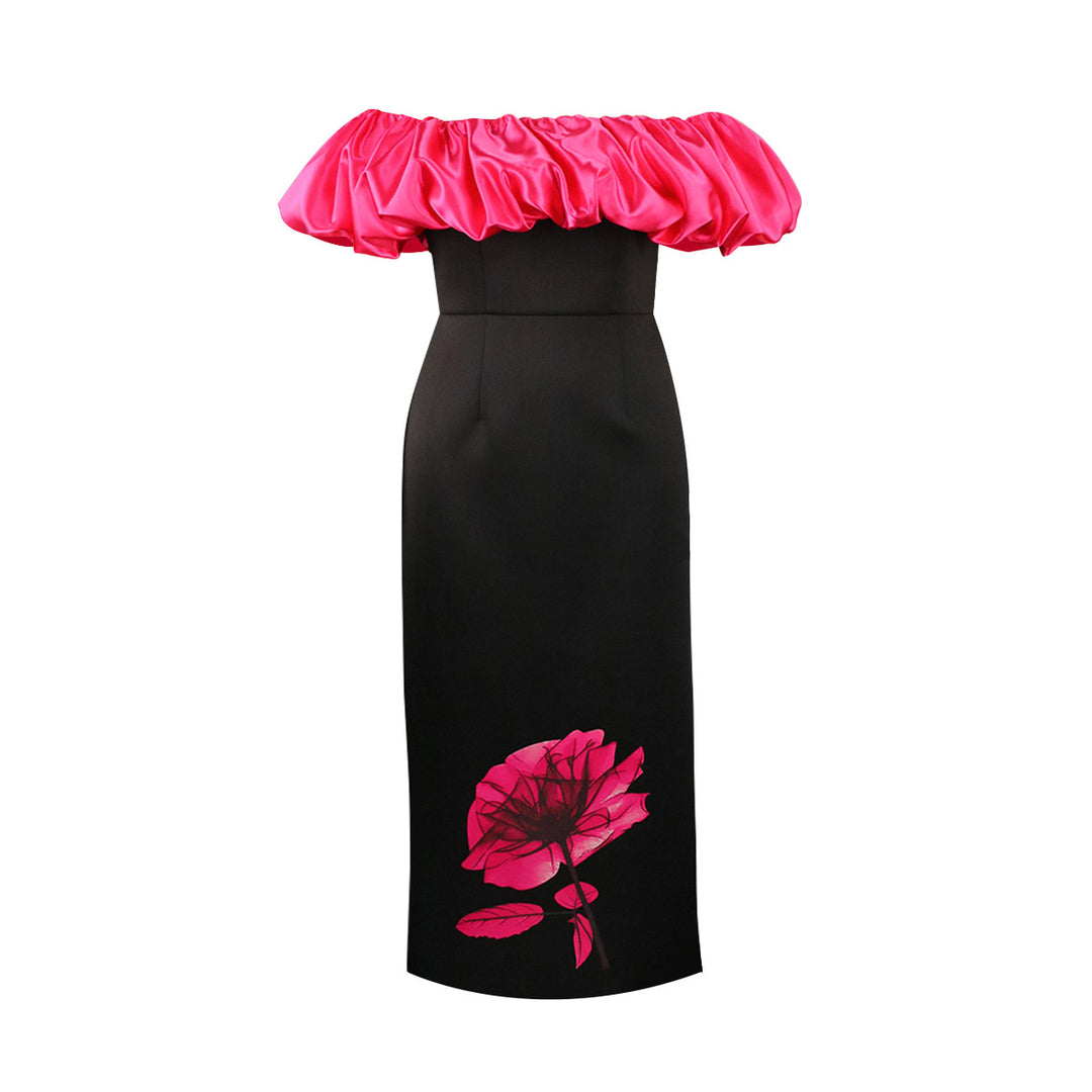 Damen elegantes Maxikleid mit voluminösem Rüschenkragen und floralem Print Echo Archiv