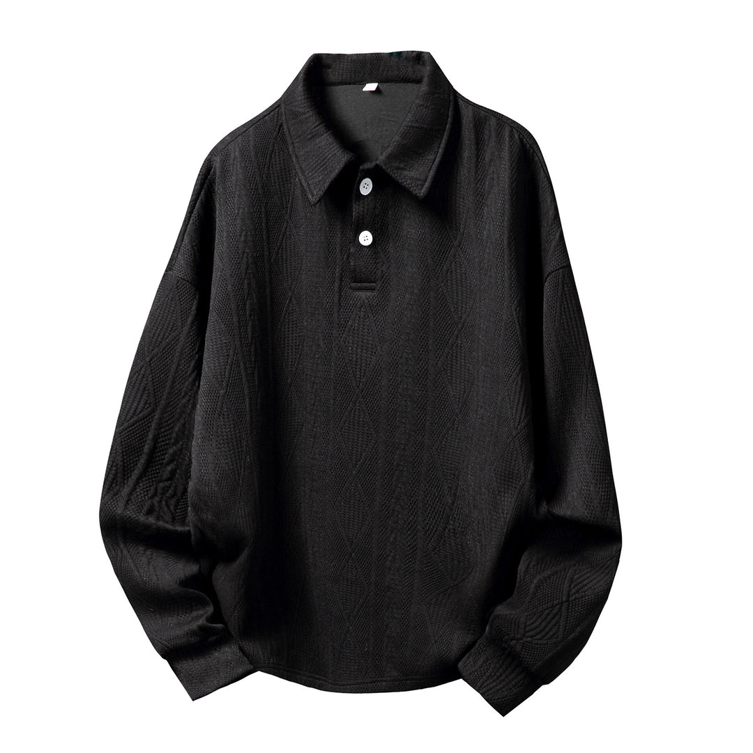 Unisex Texturierter Polo-Strickpullover im Boxy-Schnitt mit Diamantmuster und halber Knopfleiste Echo Archiv