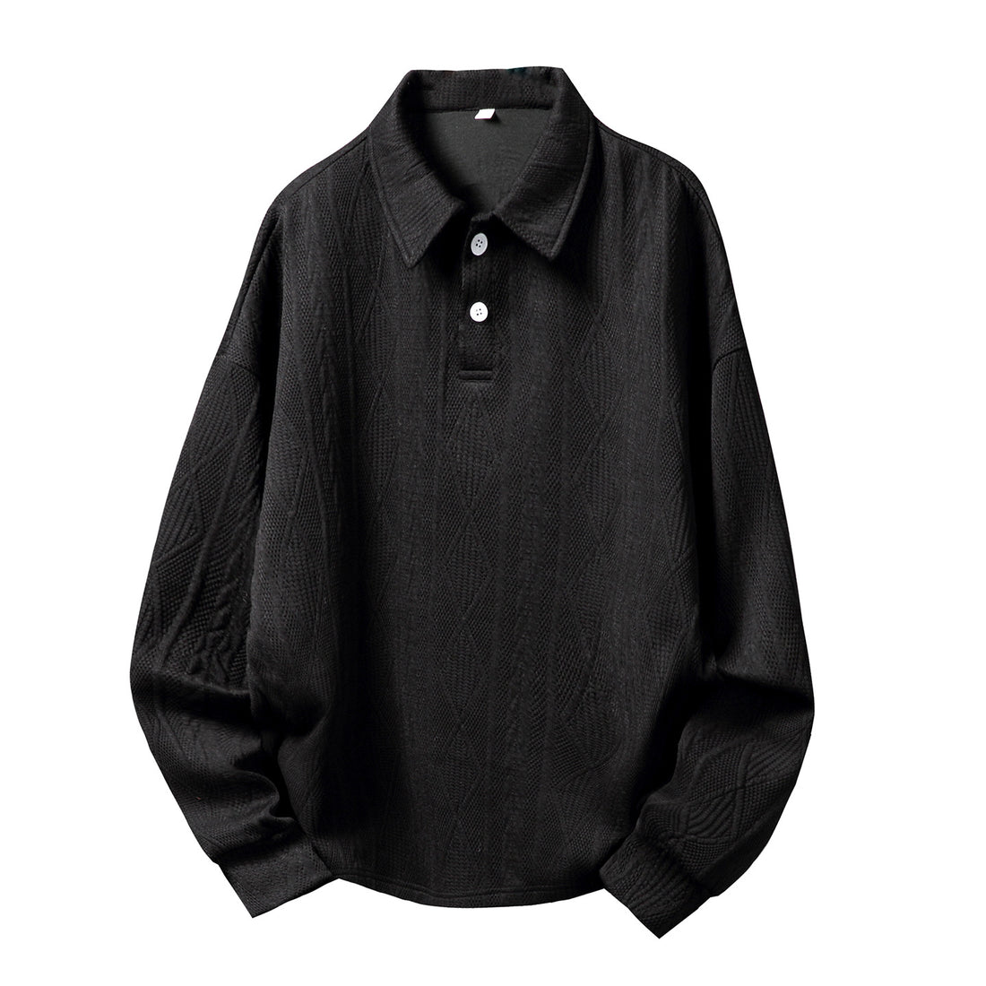 Unisex Texturierter Polo-Strickpullover im Boxy-Schnitt mit Diamantmuster und halber Knopfleiste Echo Archiv