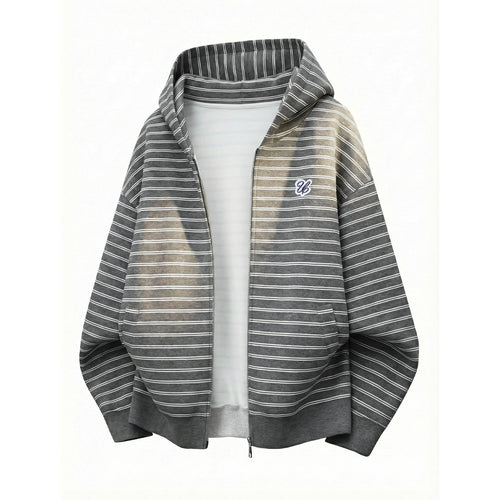 Unisex Kapuzen-Sweatjacke mit Reißverschluss und feinen Querstreifen Echo Archiv