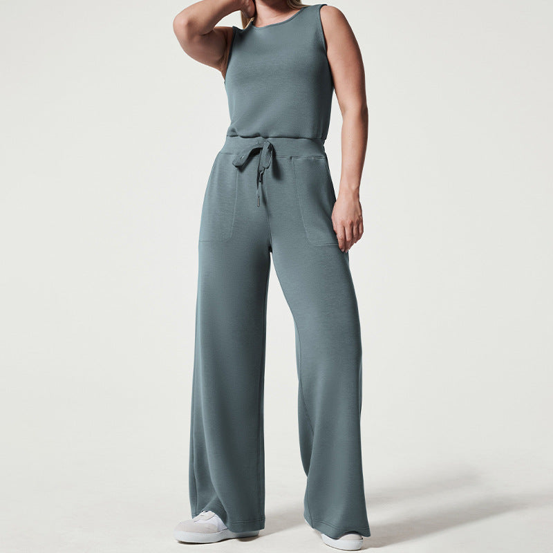 Damen nan ärmelloser Strick-Overall mit weitem Palazzo-Bein, Kordelbund und aufgesetzten Taschen Echo Archiv