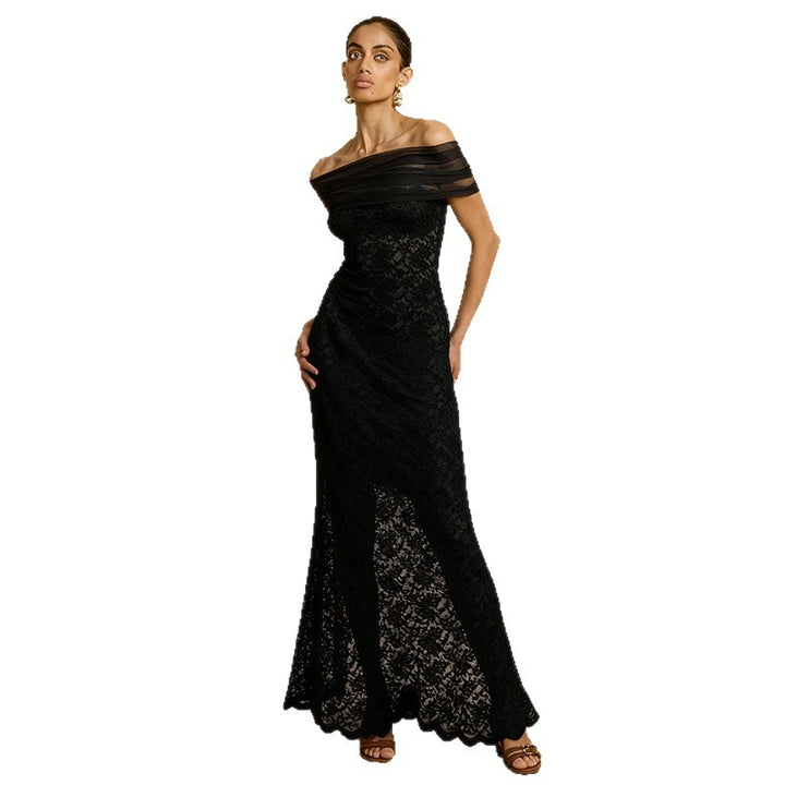 Damen Elegantes Spitzenabendkleid mit schulterfreiem Design und raffiniertem Schlitz Echo Archiv