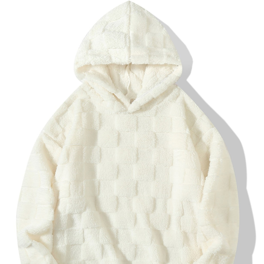 Damen Oversize-Plüschhoodie mit Karomuster, Kapuze und weichem Teddyfutter – Auréline