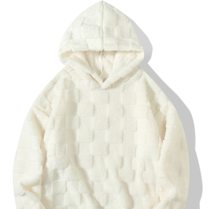 Damen Oversize-Plüschhoodie mit Karomuster, Kapuze und weichem Teddyfutter – Auréline