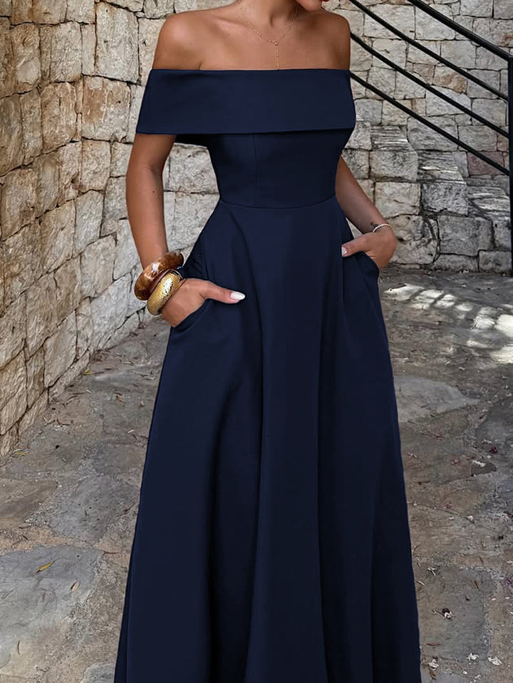 Damen Off-Shoulder Maxikleid mit Taschen und eleganter Silhouette Echo Archiv