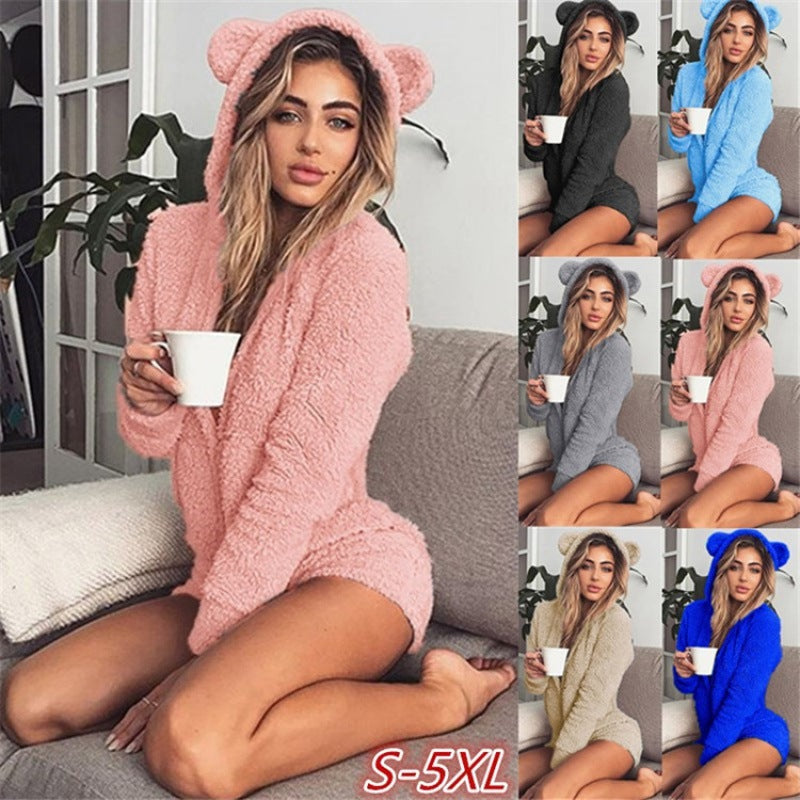 Damen Kuscheliger Teddy-Playsuit mit Kapuze und Bärenohren Echo Archiv