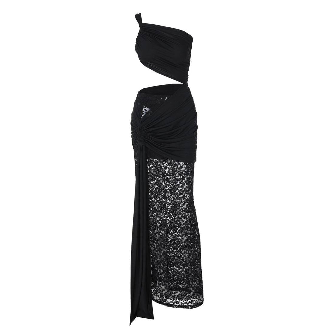 Damen Elegantes Maxikleid mit asymmetrischem Design und Spitzenverarbeitung Echo Archiv