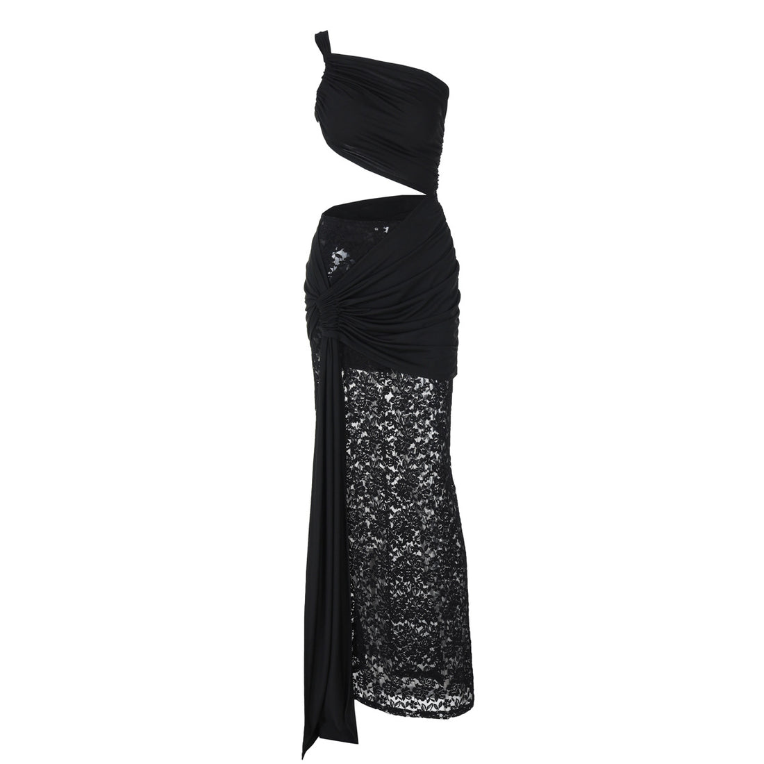 Damen Elegantes Maxikleid mit asymmetrischem Design und Spitzenverarbeitung – Valéora