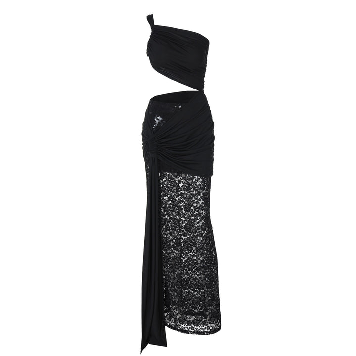 Damen Elegantes Maxikleid mit asymmetrischem Design und Spitzenverarbeitung Echo Archiv