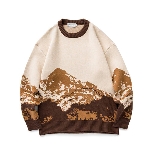 Unisex Oversize-Strickpullover mit Bergjacquard und geripptem Rundhalsausschnitt Echo Archiv