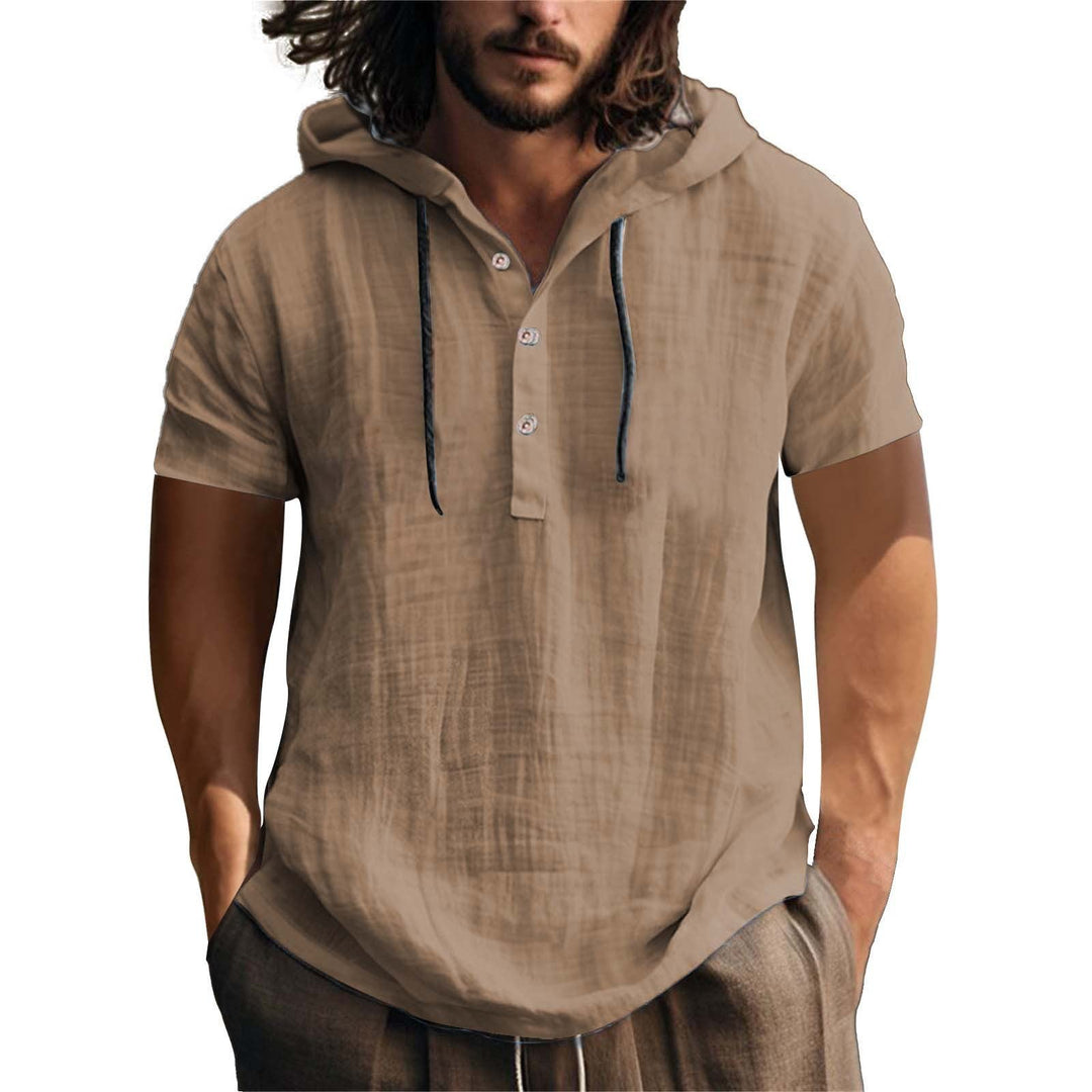 Herren lässiges Kurzarm-Hoodie mit Knopfleiste – Cavarno