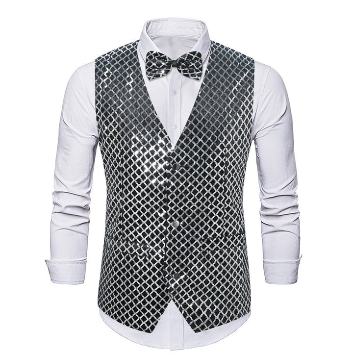 Herren eleganter Pailletten-Blazer mit passendem Fliegenverschluss Echoarchiv