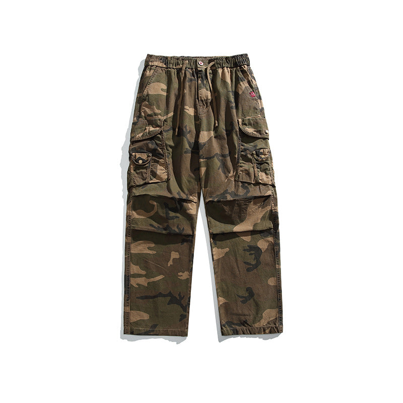 Herren Baggy-Cargohose im Army-Camo mit elastischem Kordelbund und Multifunktions-Taschen Echo Archiv