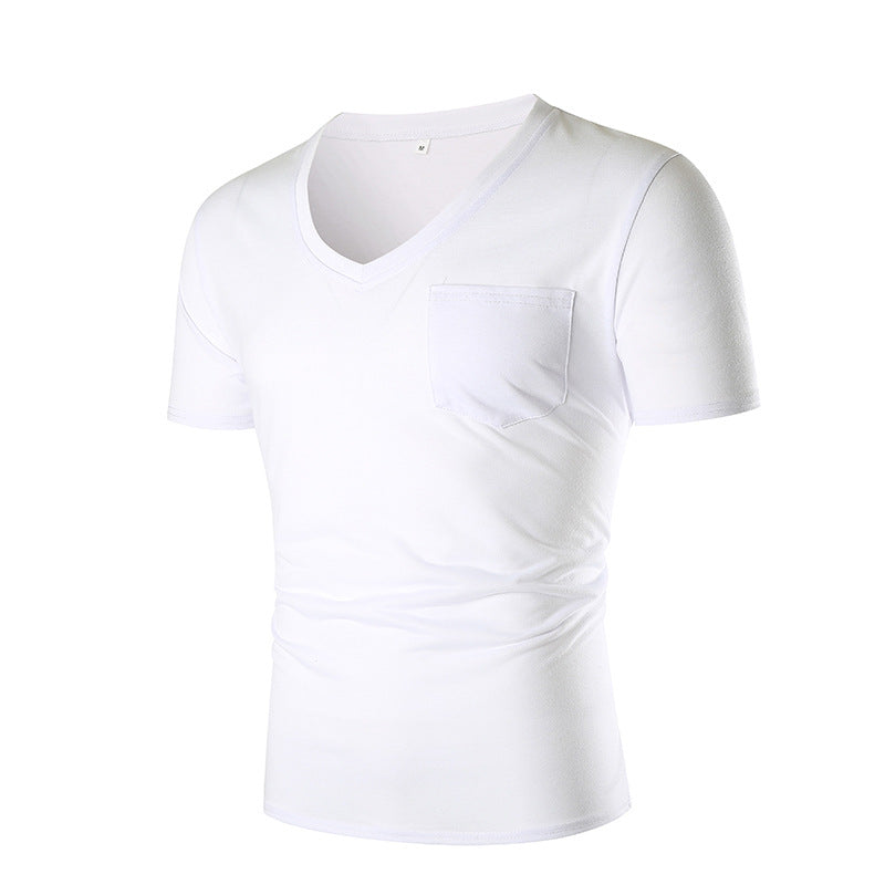 Herren V-Ausschnitt T-Shirt mit Brusttasche und figurbetonter Passform Echoarchiv