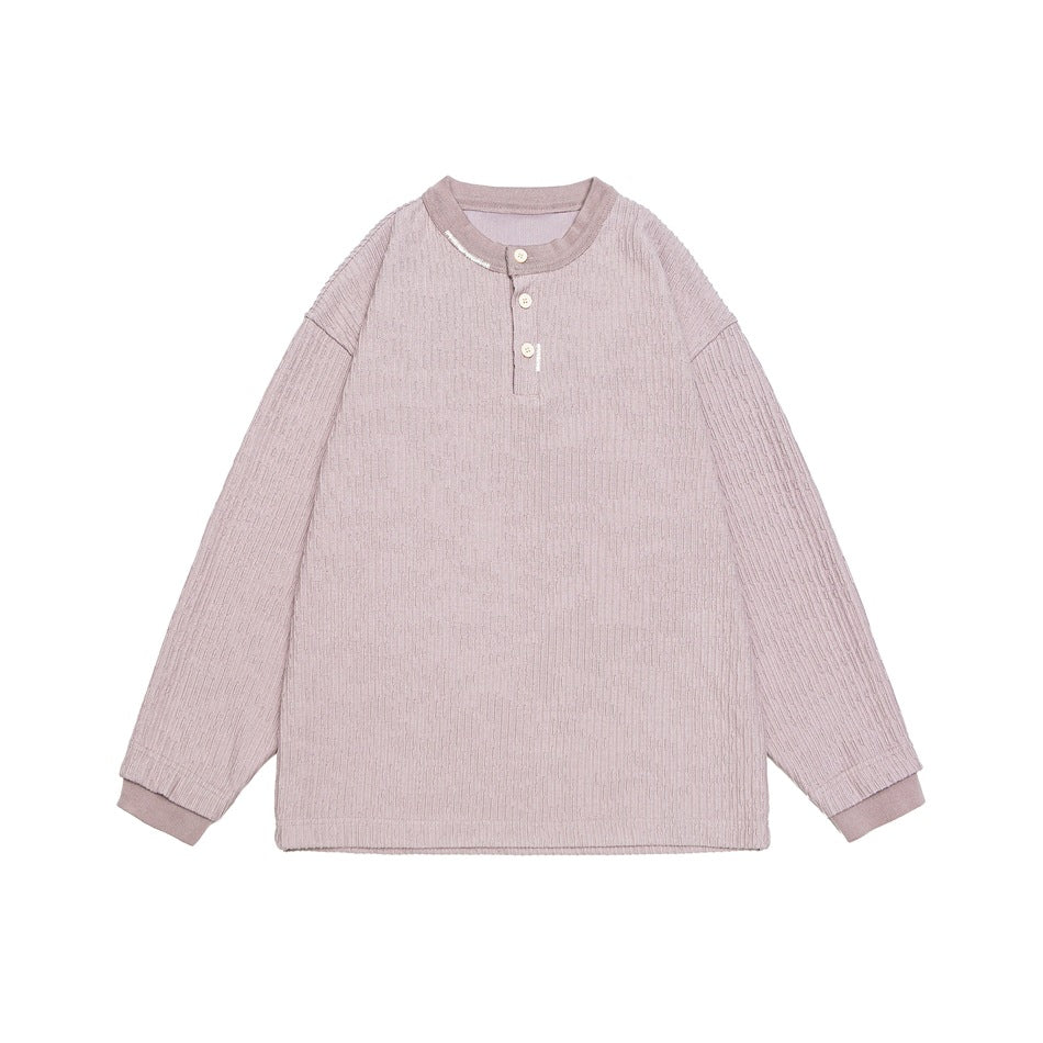 Unisex Gerippter Oversize-Henley-Pullover mit Knopfleiste Echoarchiv